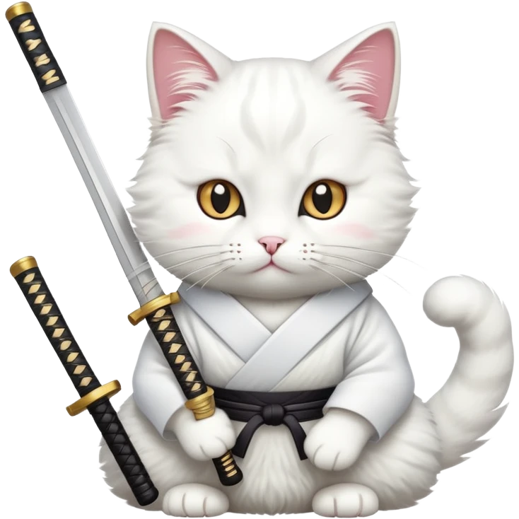 White cat with a Japanese katana emoji