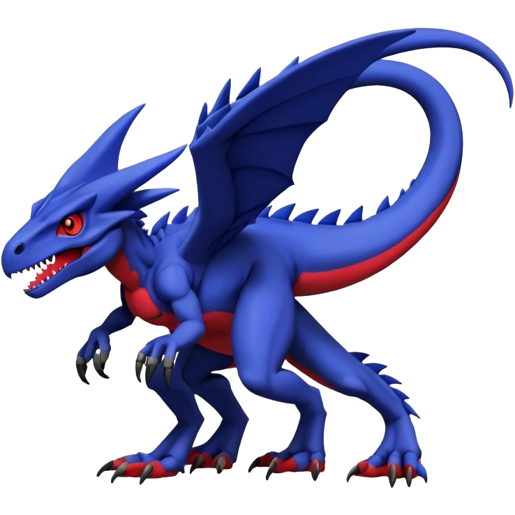  Cool Edgy deep blue Digimon-Fakemon-Guilmon-Genesect-Velociraptor-Dragon with red belly full body emoji