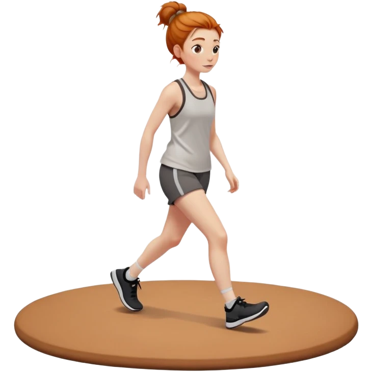 Ginger girl messy bun walking on walking pad brown gym outfit emoji