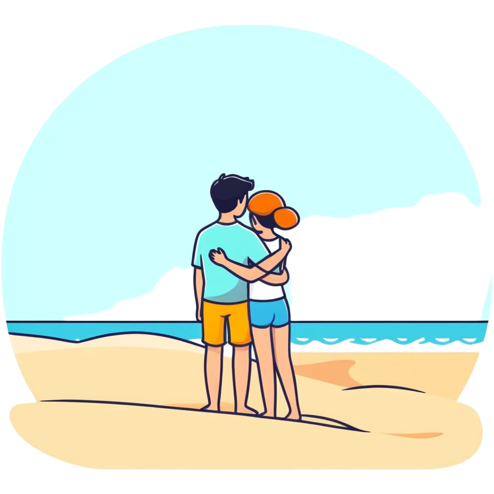 Guy and girl embracing on the beach emoji