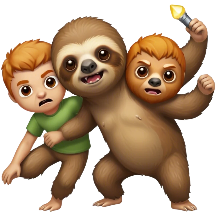 Angry sloth holding a guy chasing a ginger boy emoji