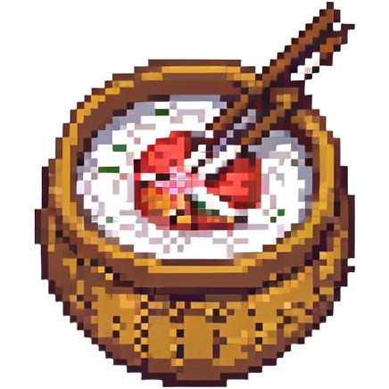 narutomaki with chopsticks, pixel art style emoji