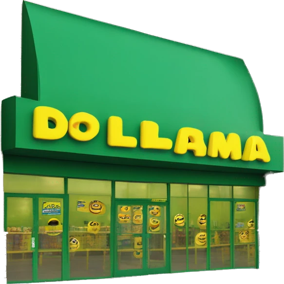 “Exterior of a Dollarama store with the bright green facade, bold yellow Dollarama sign, large front windows, and entrance doors, capturing the look of a budget-friendly retail store.” emoji