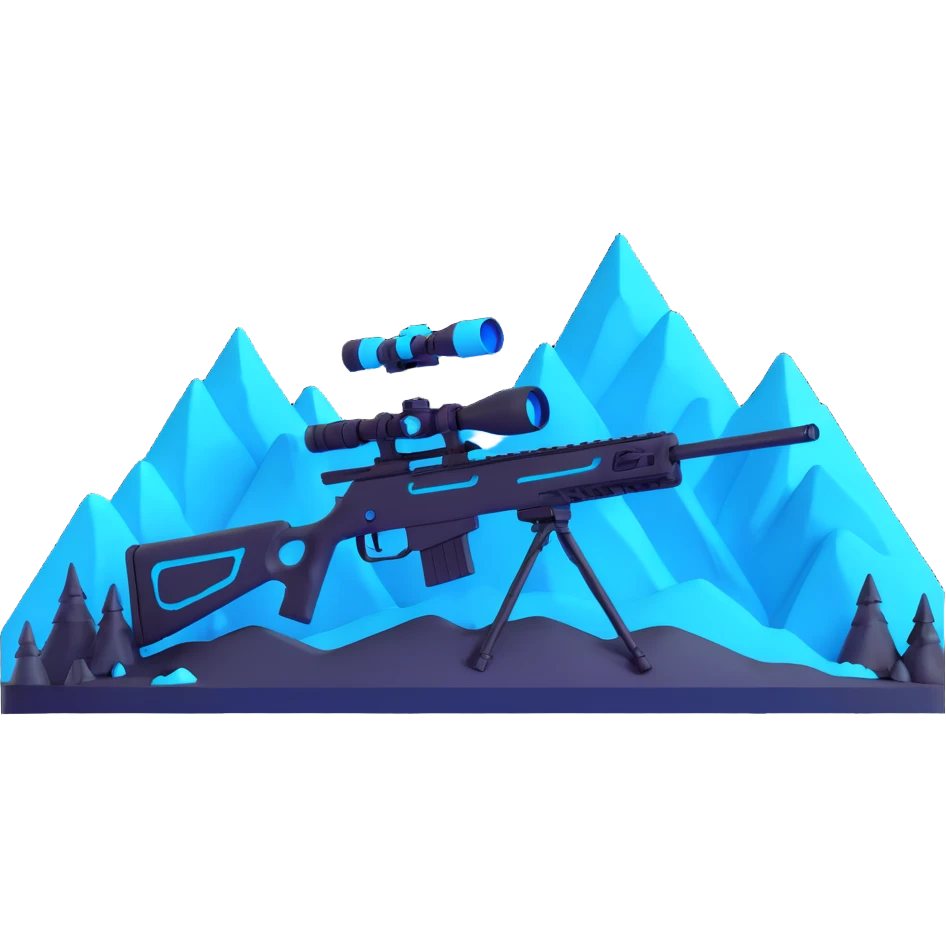 round badge like emoji icon for crypto bot, stylized mountains with glowing neon cyan sniper scope overlay, electric blue accents, dark background, minimal expressive cyberpunk tech style, no text emoji