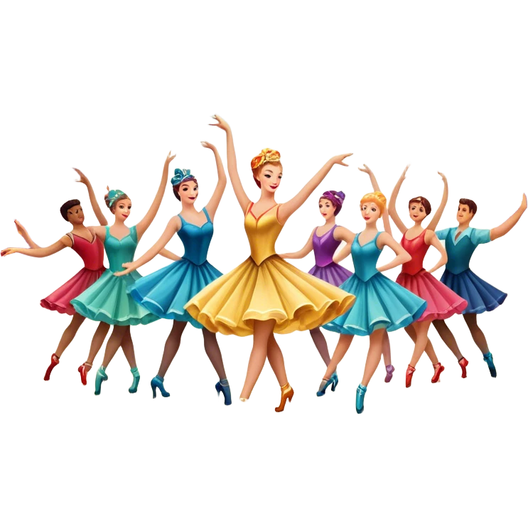 Icon for Musical Movie: A vintage movie poster-style design with a lively, colorful scene—dancers in glamorous costumes, bright lights, and musical notes floating in the air. Include elements like a grand stage, a spotlight, and instruments. Retro cinematic feel. Transparent background. emoji
