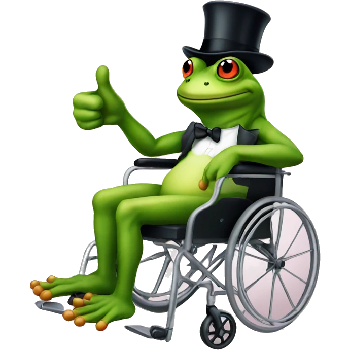 Angry frog with top hat on wheelchair and thumbs up emoji
