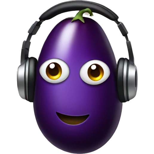 Aubergine wearing headphones with eyes  emoji