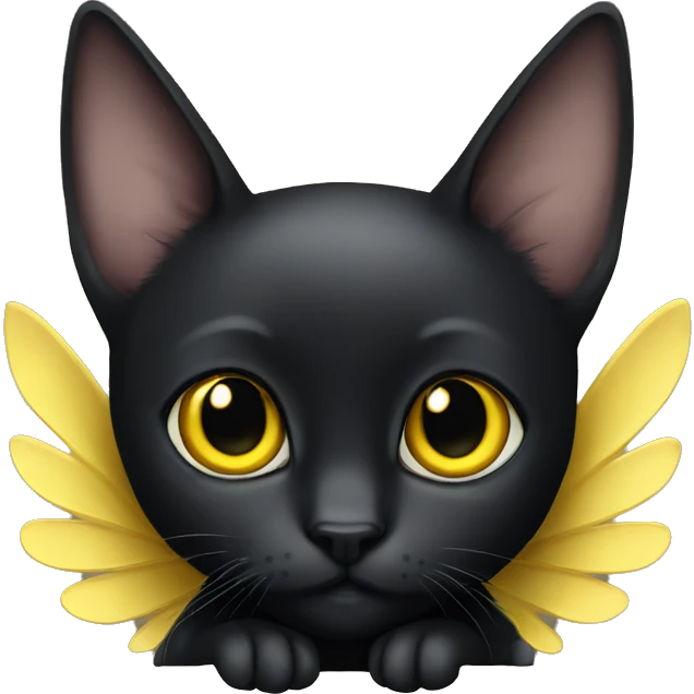 Black kitten with yellow eyes and wings. emoji
