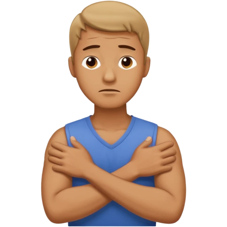A man looking stressed holding the front of his neck with his arms crossed emoji