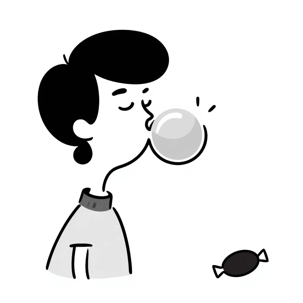 simple hand drawn bubble gum with a bubble being blown emoji