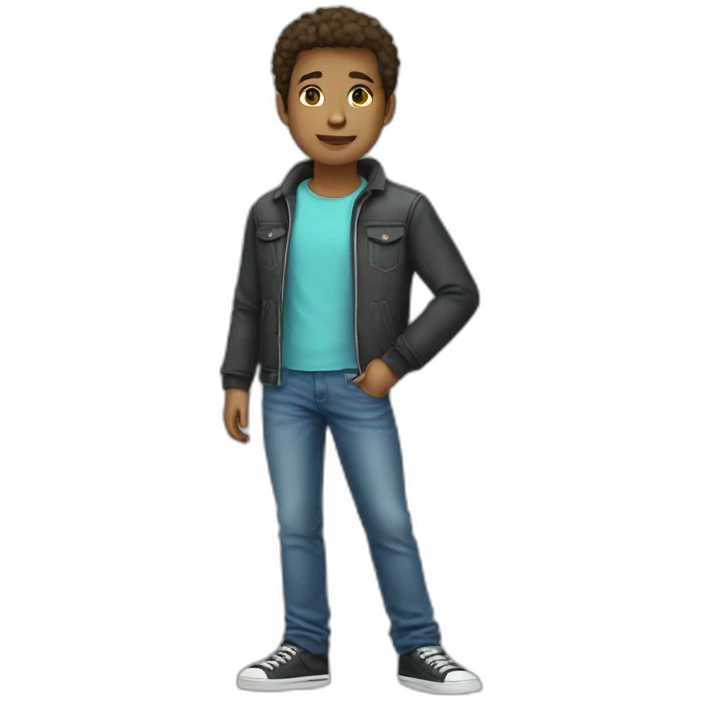 Full body teen male with jeans, t-shirt, and a jacket emoji