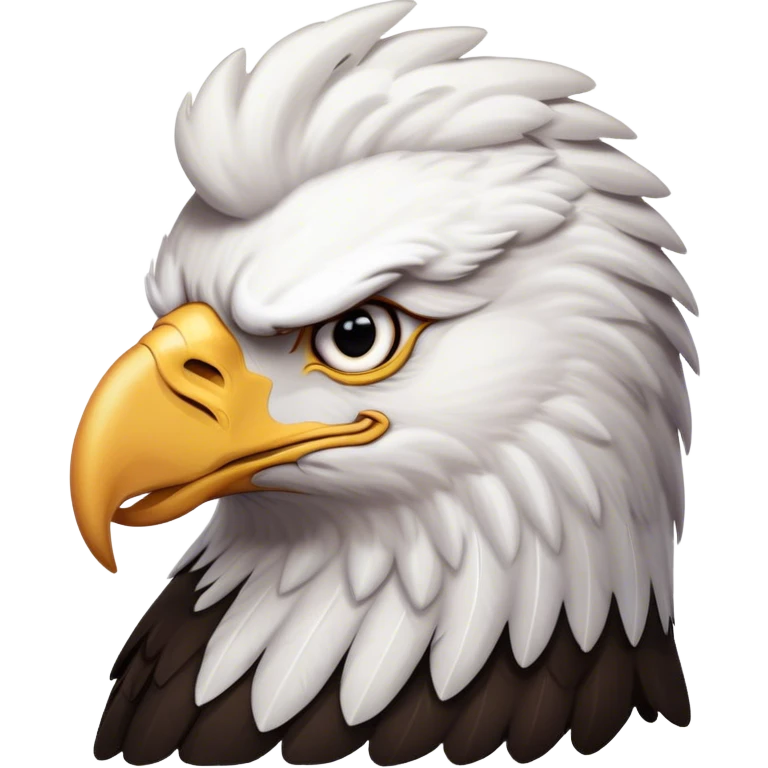 Cinematic Noble American Eagle Portrait Emoji, Poised and regal, with a powerful, broad build, a distinctive white-headed silhouette contrasting a dark, formidable body, and piercing, intense eyes, Simplified yet sharp and sophisticated features, highly detailed, glowing with a soft, majestic radiance, high shine, intelligent and commanding, stylized with an air of national pride, focused and vigilant, soft glowing outline, capturing the essence of a watchful and confident American eagle that appears ready to soar out of the screen with effortless authority! emoji