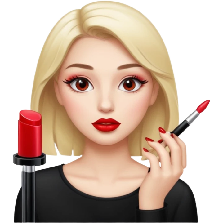 Girl doing make up with glossy nails and eyelashes emoji
