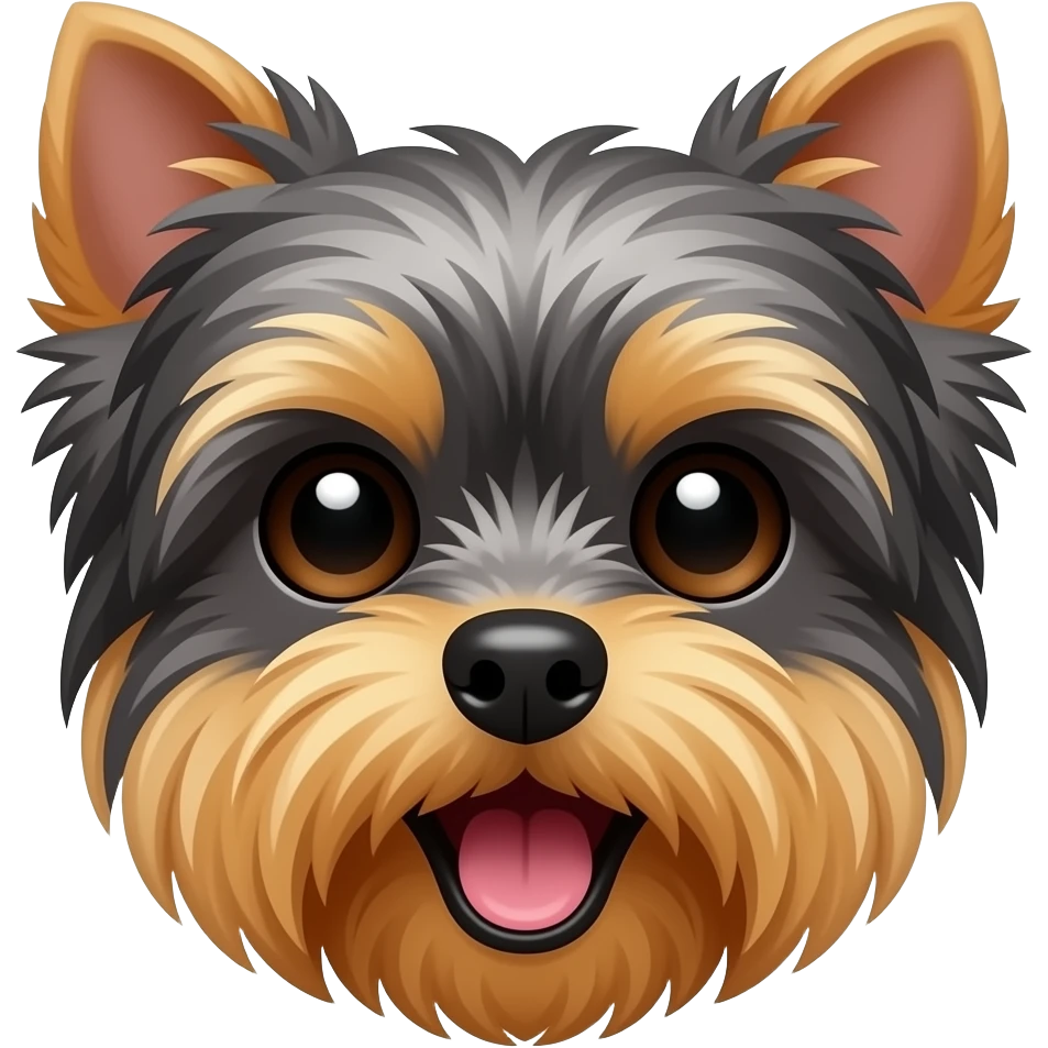 Tricolor yorkie face mouth open bright eyes ears down emoji