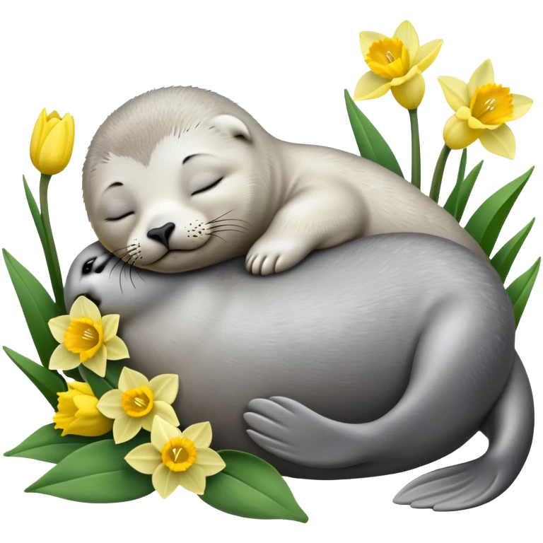 Sleeping baby seal and daffodils  emoji