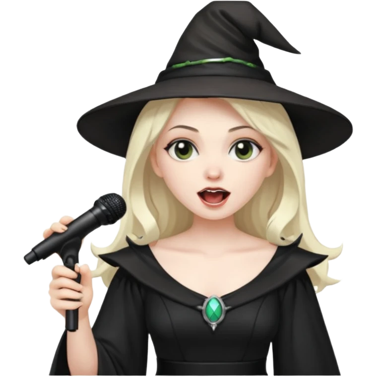 Witch singing with micro, half body emoji