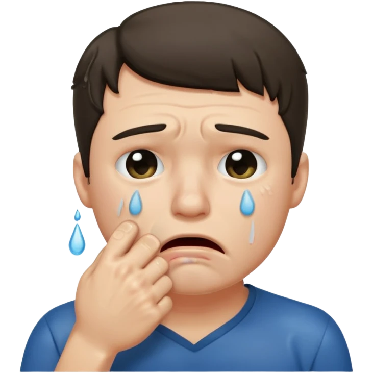 Crying man with his fist holding to his mouth emoji