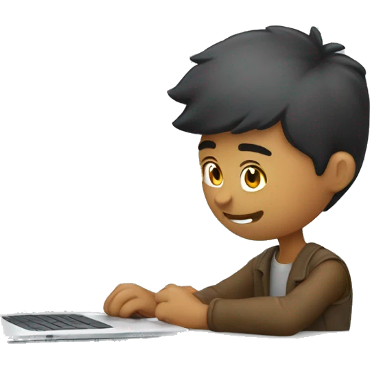 A young man working in laptop. side angle photo emoji