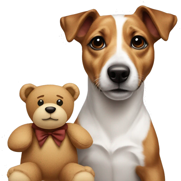 a jack russel with a giant teddy bear emoji