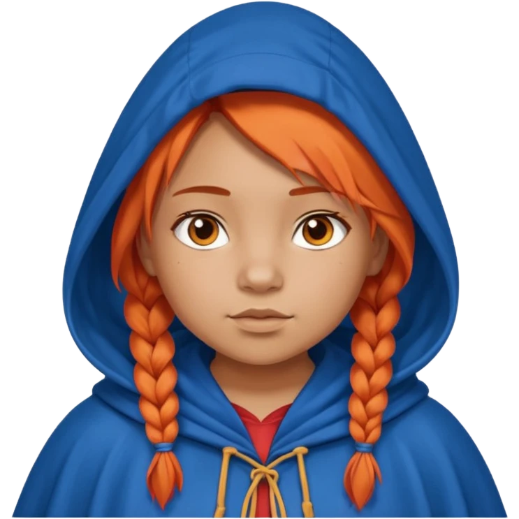 red orange braids hair girl, tan skin, fat, wear blue cloak emoji