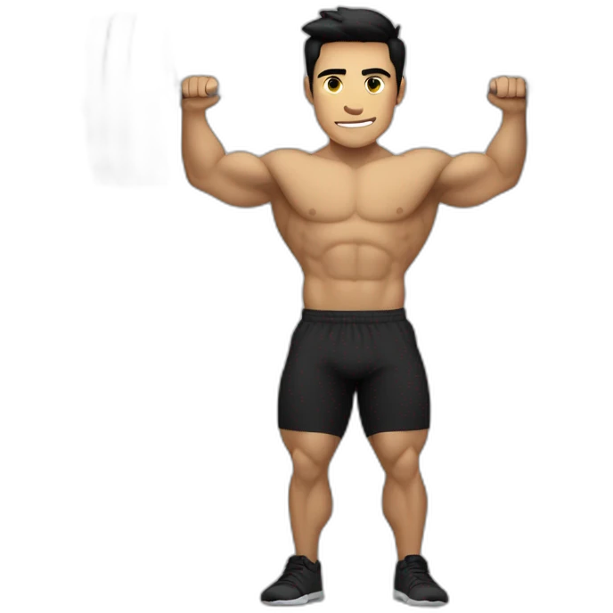 Tan White male with short black hair lifting a barbell emoji