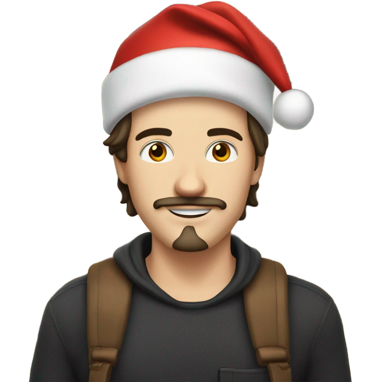 white guy 25 years old dark hair with a small moustache and small beard, with a christmas santa h emoji