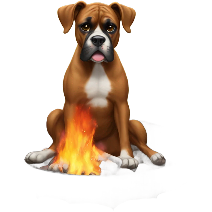 Boxer dog by fire pit  emoji