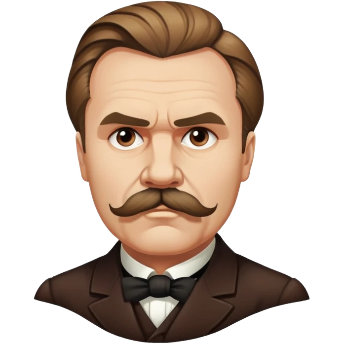 Friedrich Nietzsche with his iconic mustache and serious expression, philosopher emoji