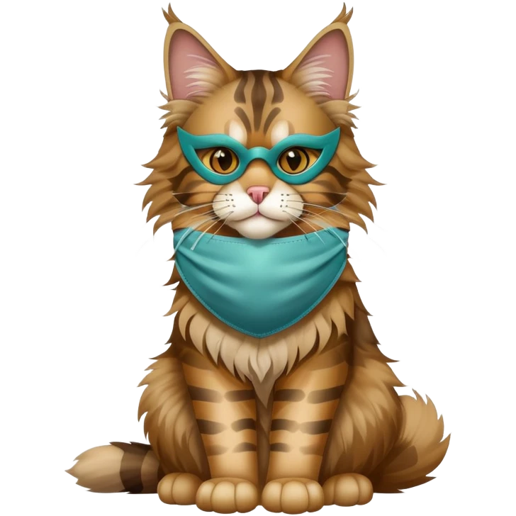 Maine Coon cat full body sitting with a mask emoji