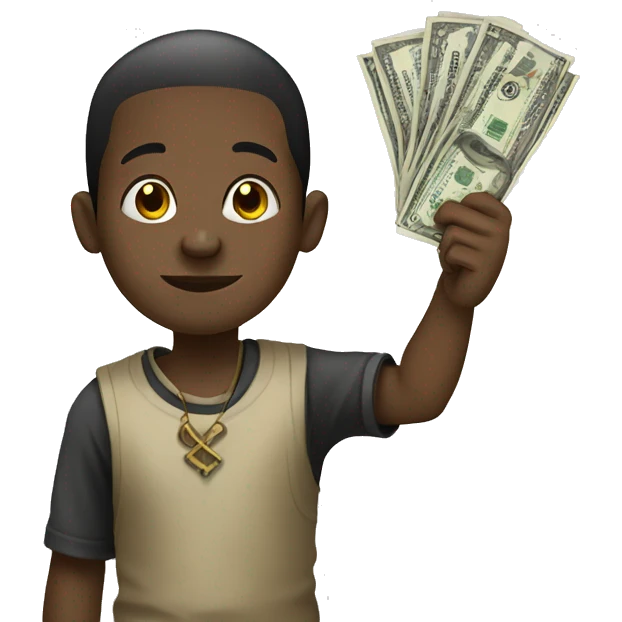 african boy holding dollar sign emoji