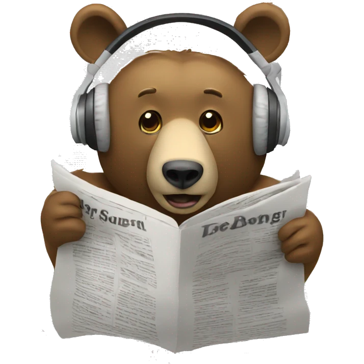 Bear wearing headphones reading a newspaper. emoji