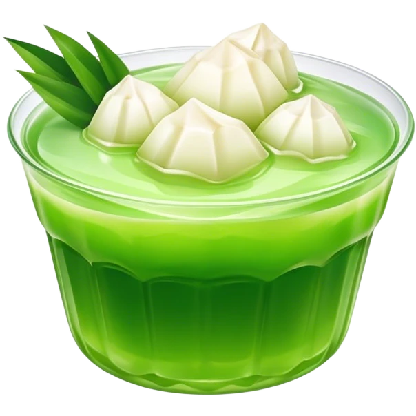 Cinematic Realistic Coconut Pandan Jelly Dessert Emoji, showcasing a delicate, translucent jelly infused with coconut and pandan rendered with lifelike detail and soft, tropical lighting. emoji