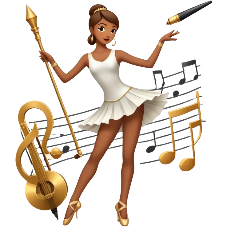 Icon for Choreography: a dancer in a graceful pose with musical notes, a director’s baton, a metronome and a dance floor. The icon should represent the art of choreography, with focus on movement, timing, and creativity. Transparent background. emoji