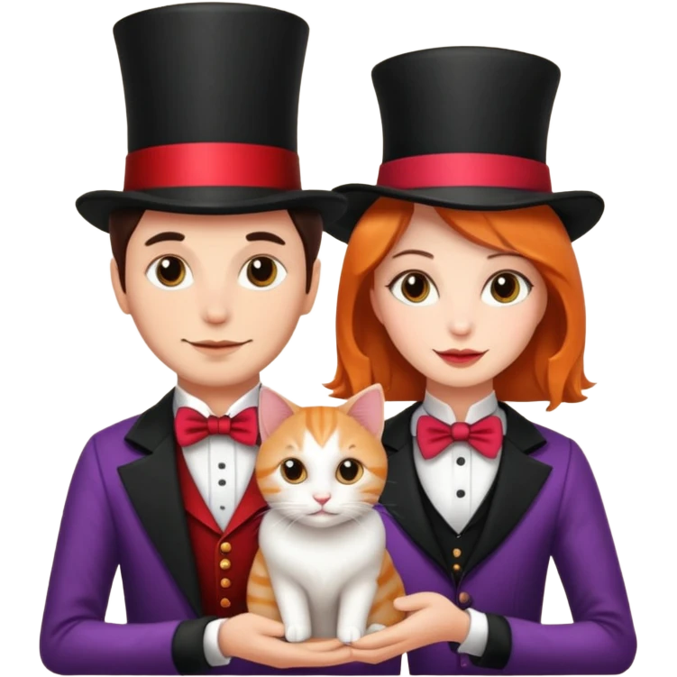 magician couple and their pet cat emoji