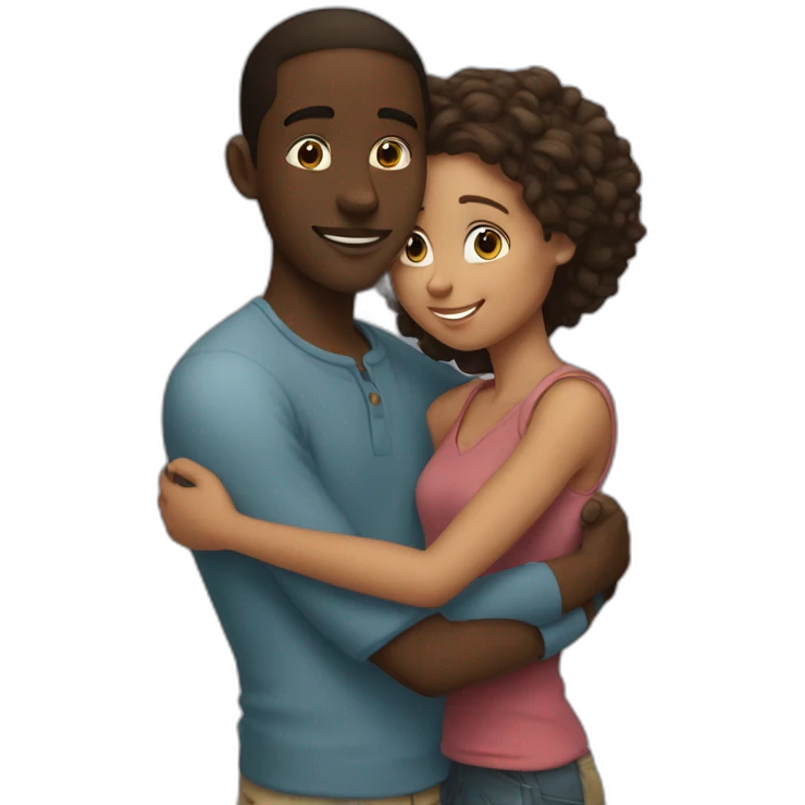 African 28 year old boy hugging a European 25 year old girl emoji