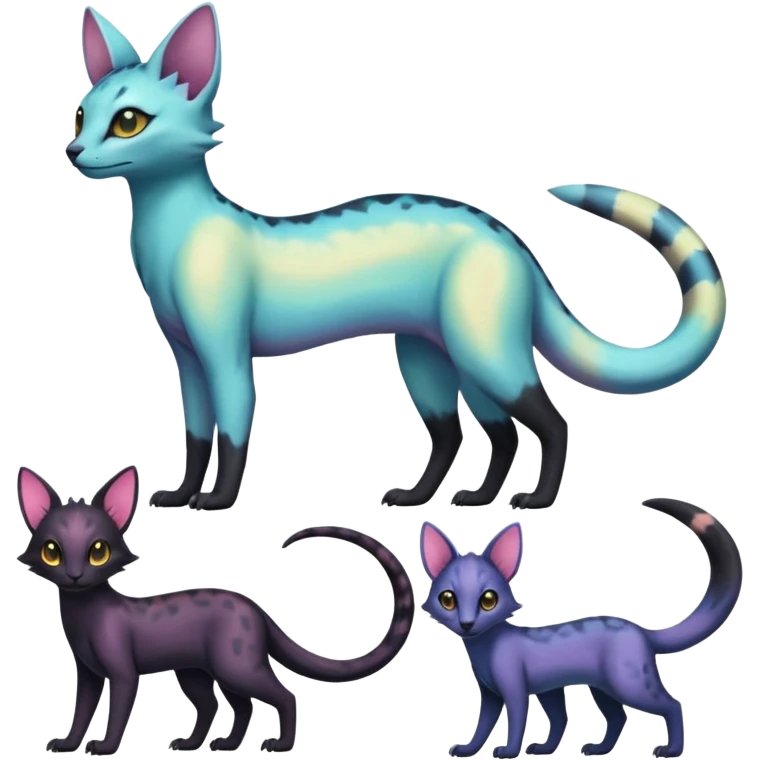 Pastel Iridescent Salandit-Umbreon-Genet-Noivern-Noibat-Serval-Caracal-Hybrid (Full body) emoji