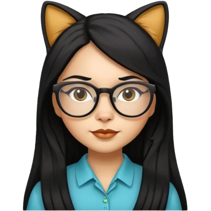Hispanic woman with long silky hair and glasses dressed as a cat emoji