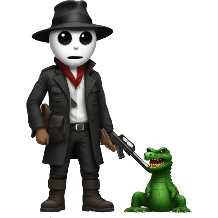 darkman with a rifle and pengiun feet with a crocodile t emoji