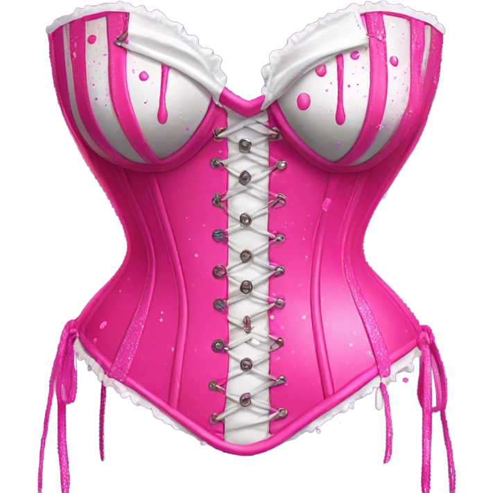 Hot pink corset and bikini bottom with glitter with white paint dripping emoji