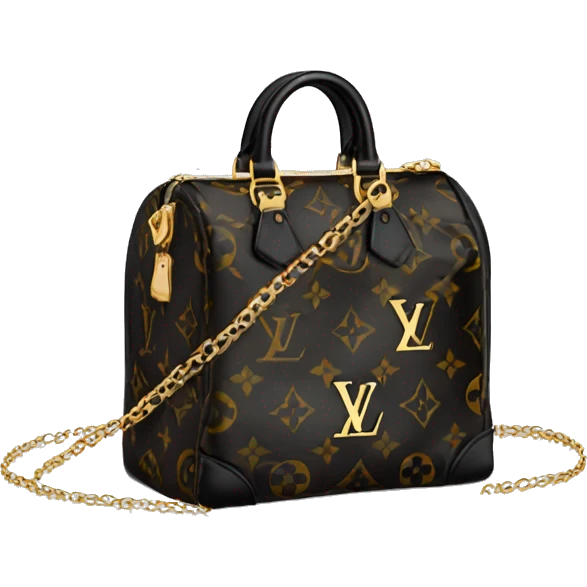 Black Designer Louis Vuitton bag with gold monogram and gold trim emoji