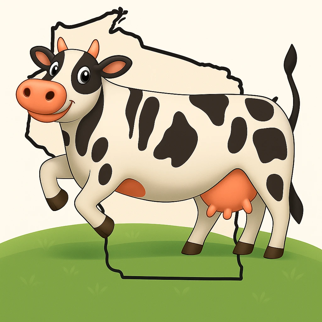 Add the outline of the state of Wisconsin in the background behind the cow and grass field emoji