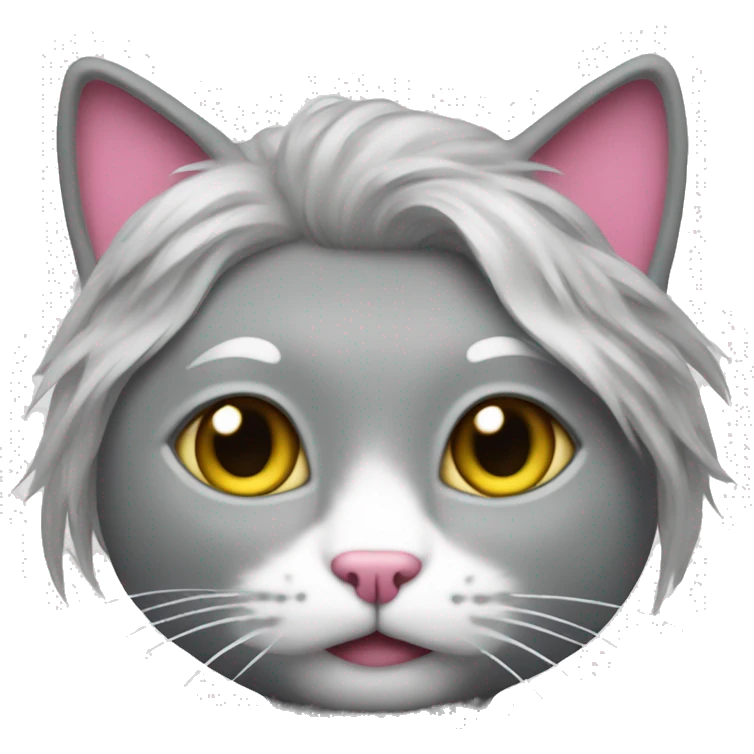 A grey long-haired cat with a hello Kitty headdress emoji