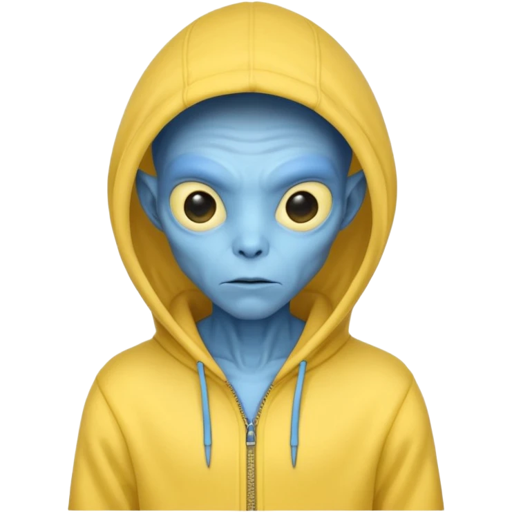 generate a blue alien wearing a yellow hoodie with no zipper emoji
