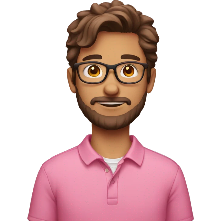brown hair boy with beard small glasses and pink polo emoji