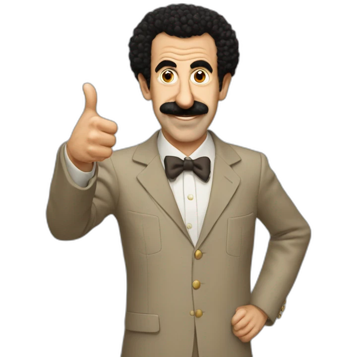 Borat very nice putting two thumbs up with five find on each hand emoji