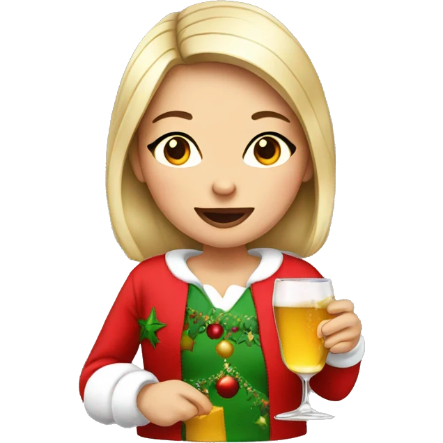 Girl Drinking alcohol wearing Christmas pajamas emoji