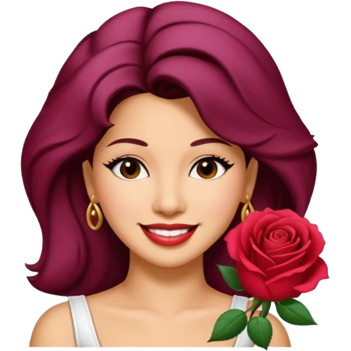 Selena Quintanilla emoji with rose in hair and bright friendly expression emoji