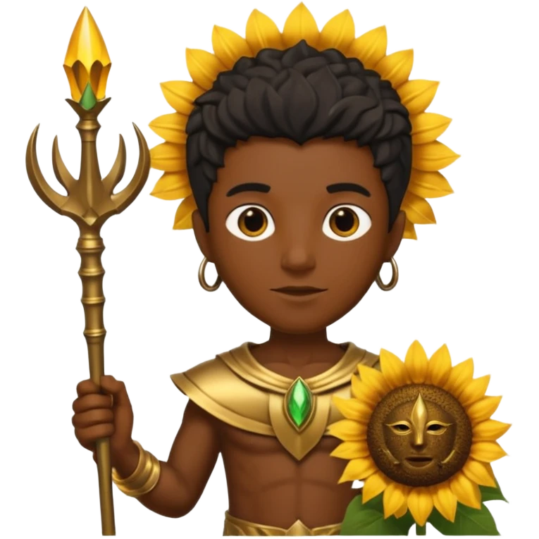 black god with sunflower, scepter, trident emoji