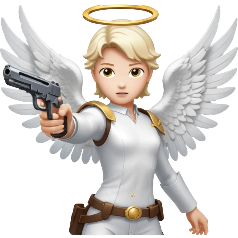 Angel dual-wielding pistols, shooting, dynamic action pose, glowing wings, no background














 emoji