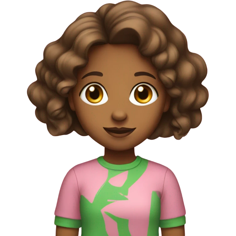 Brown girl wearing pink and green shirt with the letters “AKA” on the front  emoji